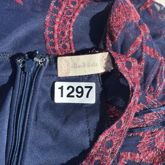 Altar’d State Navy Red Embroidered Maxi Dress Boho Floral Mesh Sleeveless Large - Picture 5 of 9